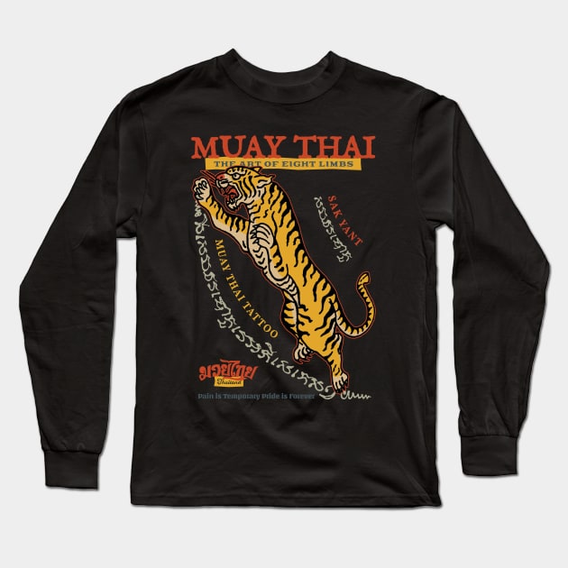 Vintage Tiger Muay Thai Tattoo Long Sleeve T-Shirt by KewaleeTee